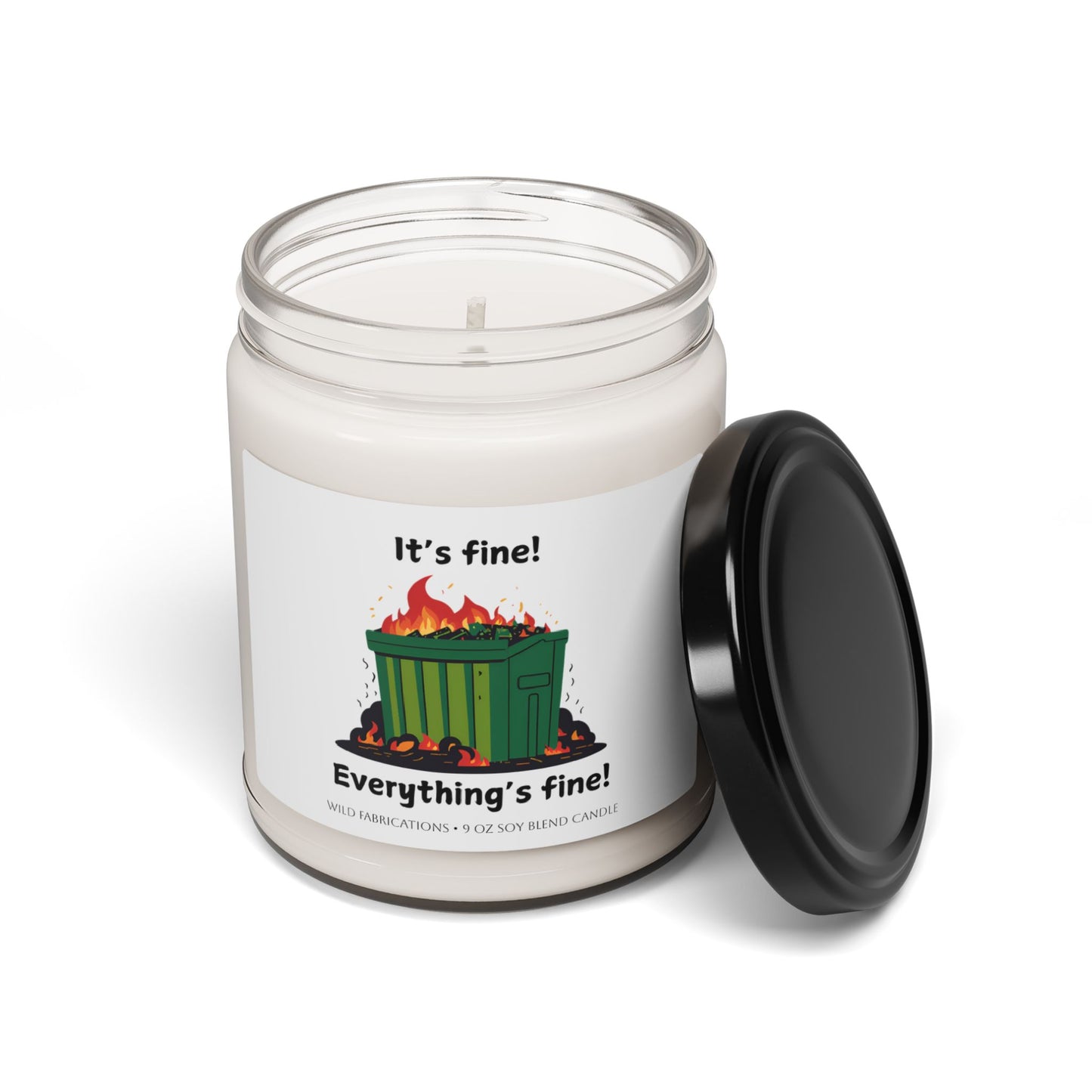 It's Fine! Everything's Fine! Dumpster Fire Candle - Scented Soy Candle, 9oz - Funny Gift, Aromatic Home Decor, 50-60 Hour Burn