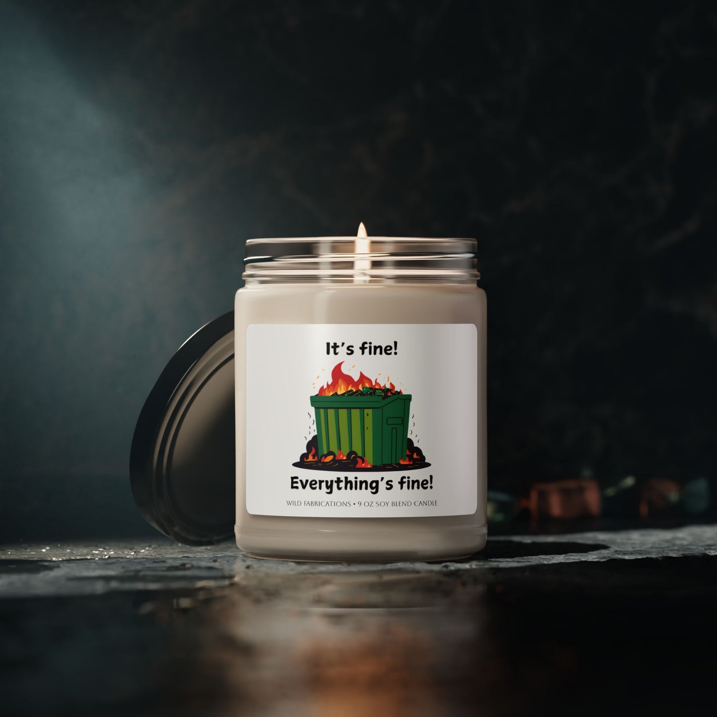 It's Fine! Everything's Fine! Dumpster Fire Candle - Scented Soy Candle, 9oz - Funny Gift, Aromatic Home Decor, 50-60 Hour Burn